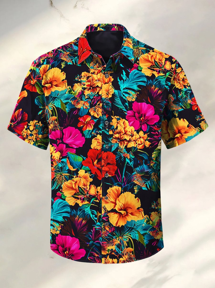 para hombre Resort casual floral Art de manga corta camisa