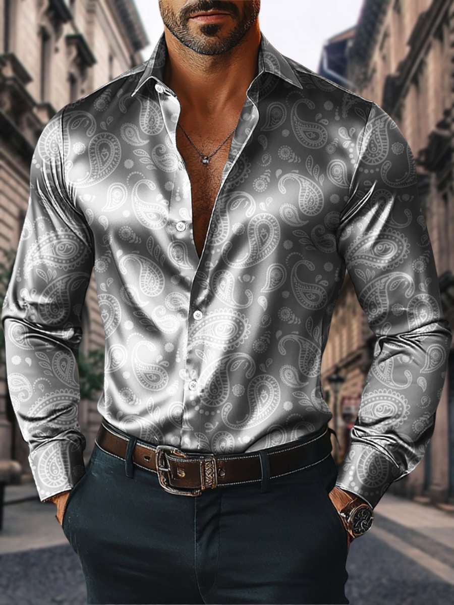 Camisa satén Luxe de manga larga con botones para hombre