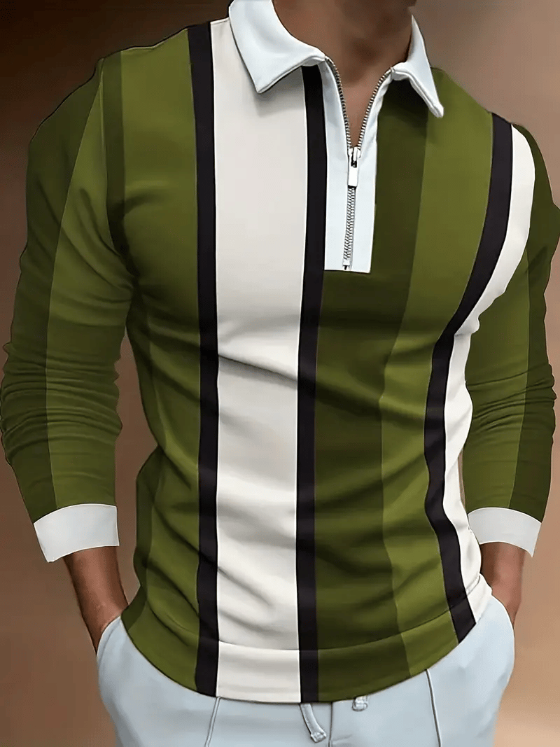 Camisa polo Trendy ejecutivo a rayas cierre para hombre