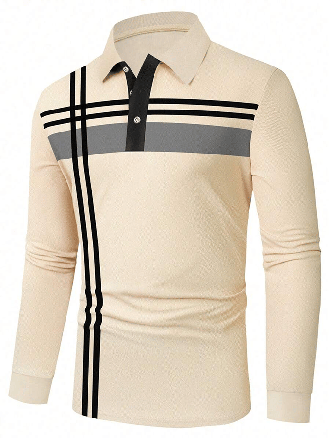 Camisa polo a rayas ejecutivo casual de manga larga para hombre