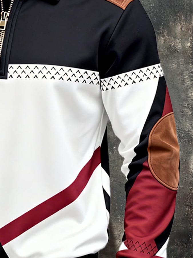 Sudadera retro en bloques de color estampado cierre para hombre