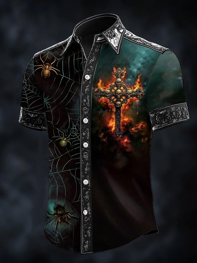 Camisa Dark Death estampado satén para hombre