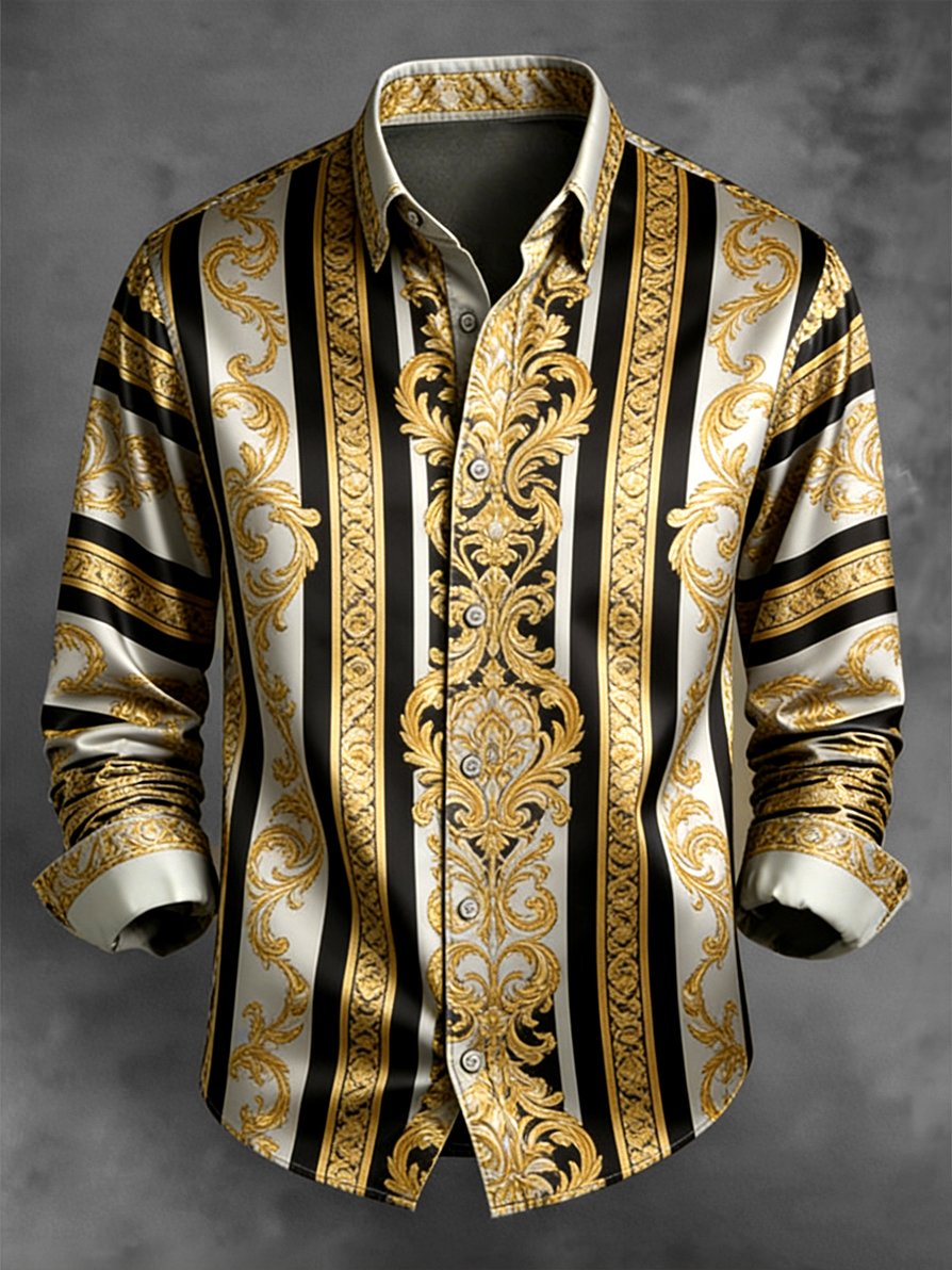 Camisa retro ejecutivo en bloques de color a rayas diseño de manga larga para hombre