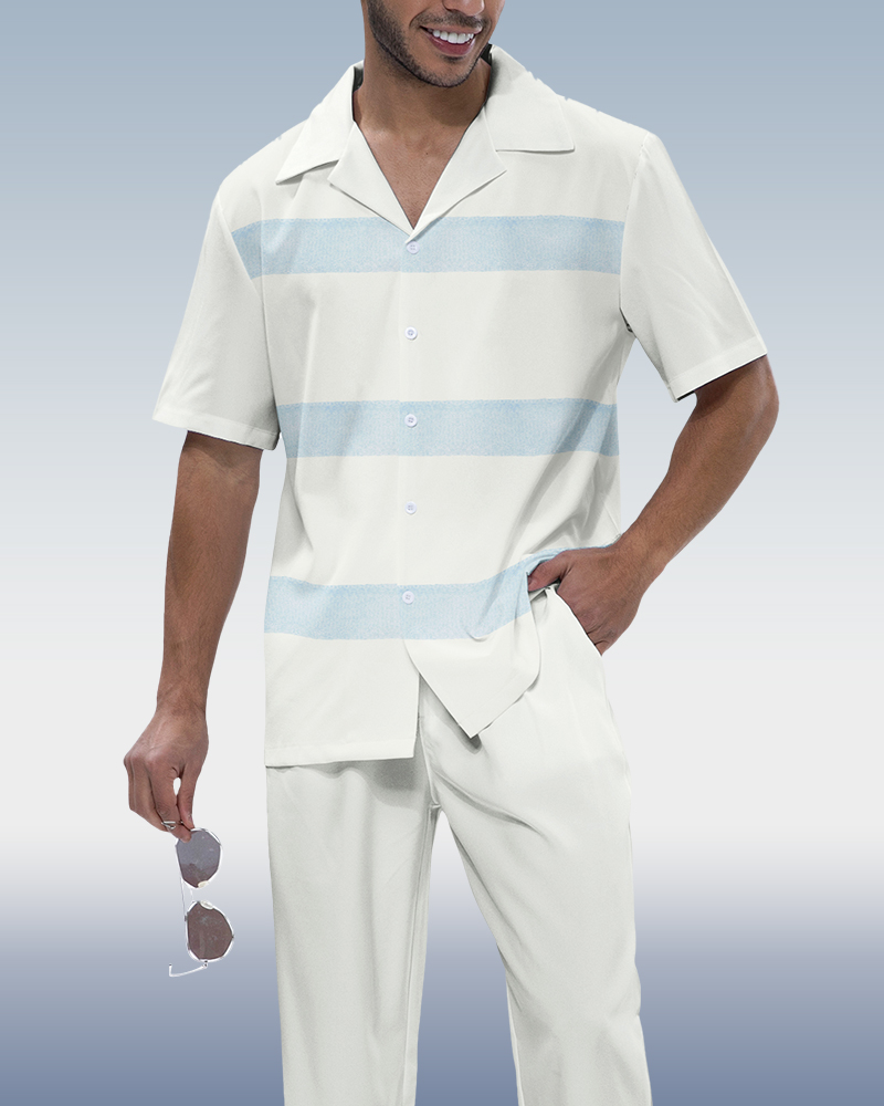 Off-White Textured Two-Piece de manga corta estampado Walking Set