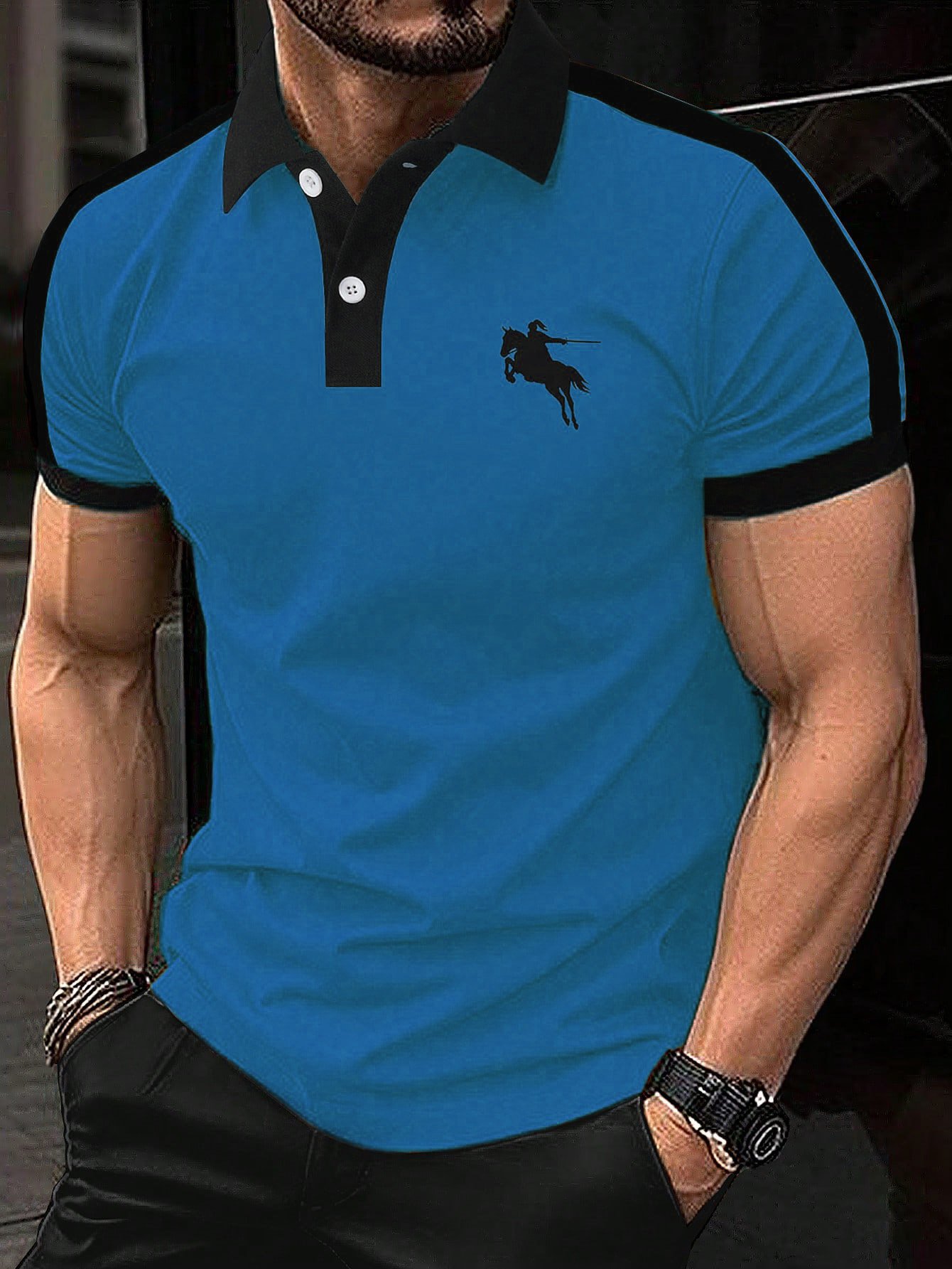 Camisa polo de modaable Contrast Color de manga corta para hombre