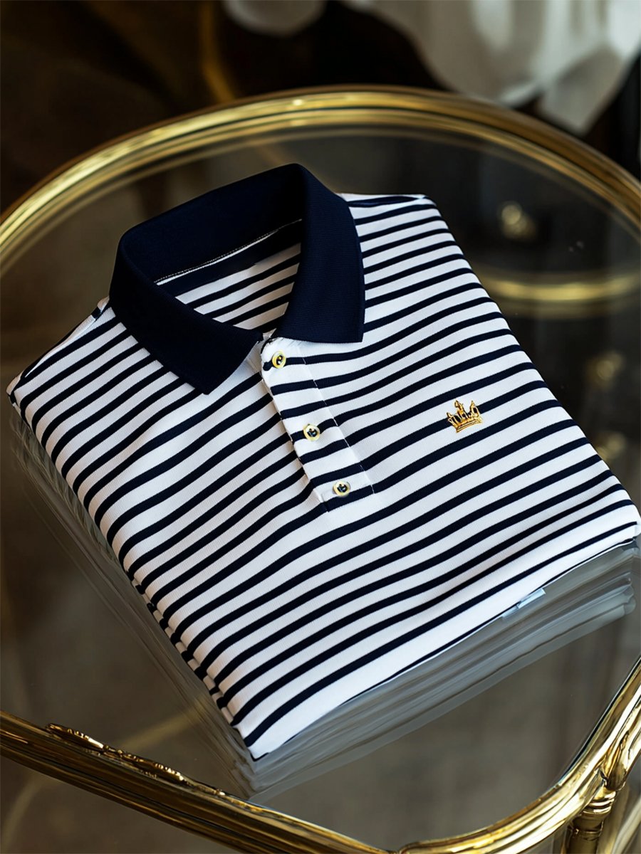 Camisa polo ejecutivo casual a rayas Button de manga corta para hombre