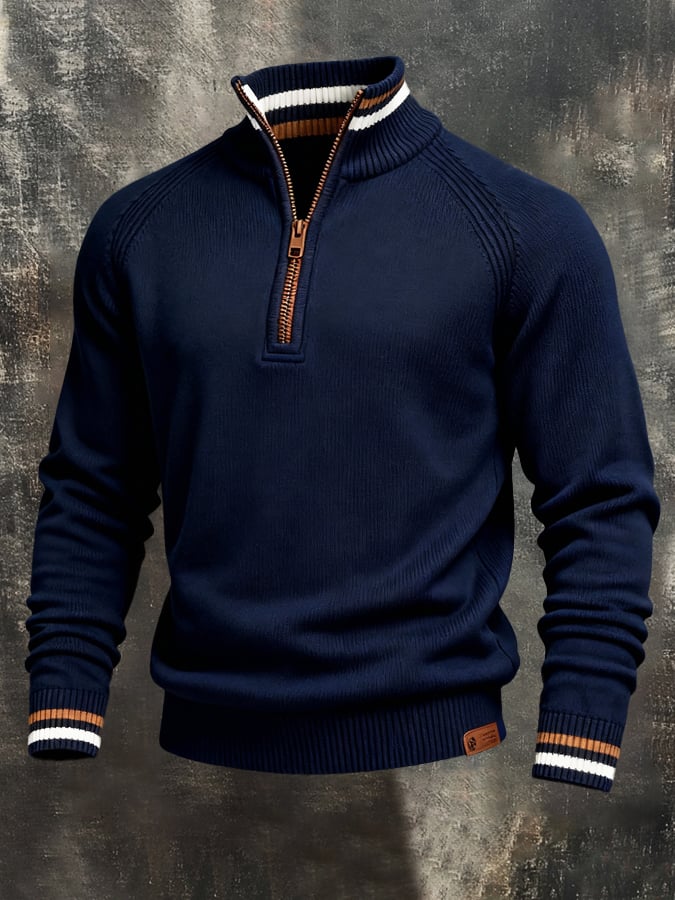 Sudadera vintage Style Color-Block de manga larga tejidoted para hombre