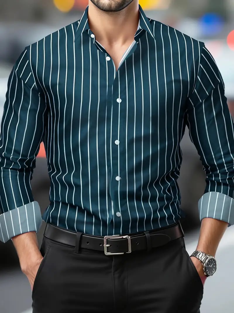 Camisa Street Style ejecutivo casual estampado de manga larga para hombre