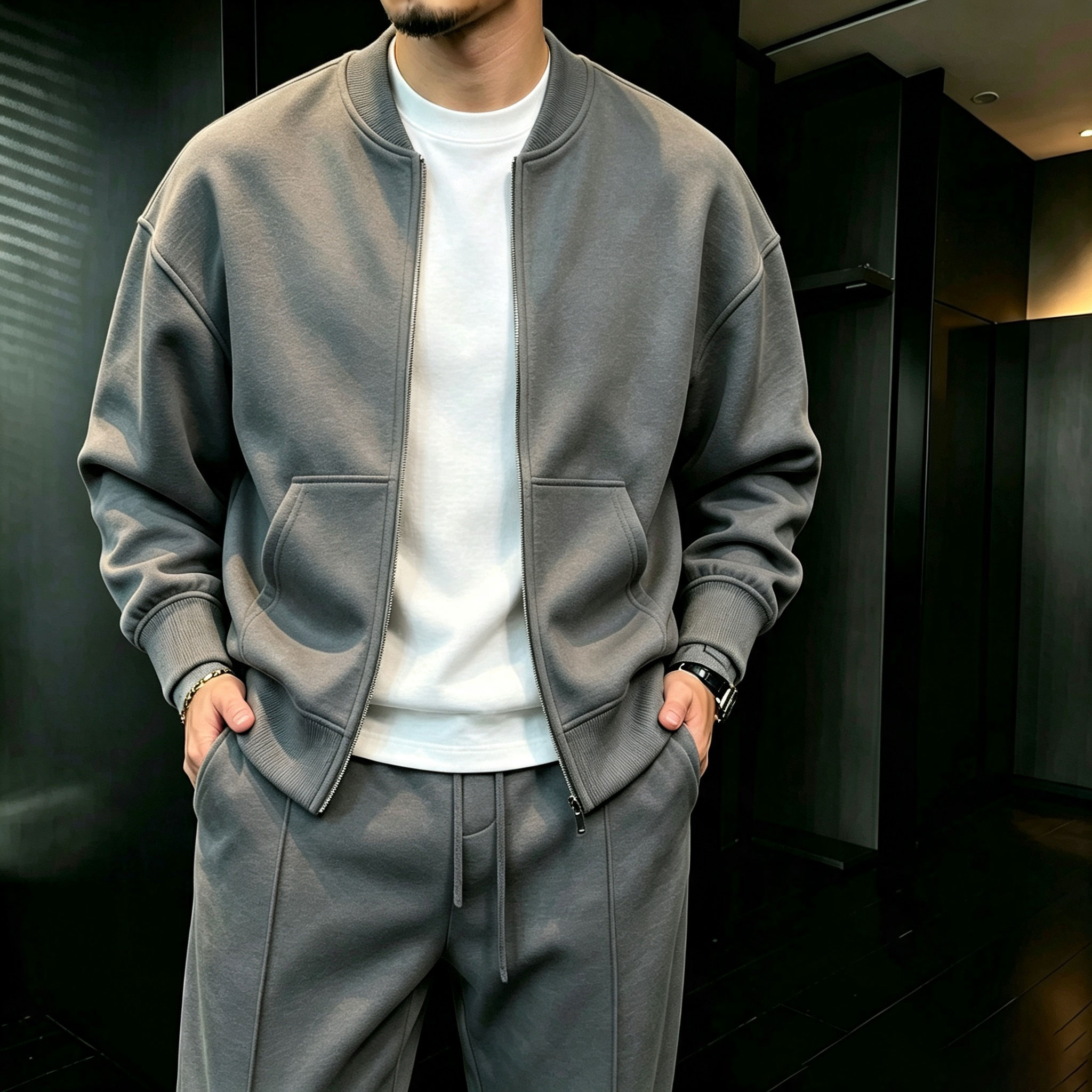 para hombre Zipper Cardigan chaqueta and pantalón Set