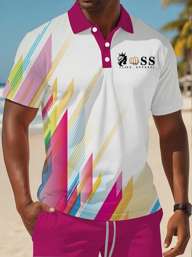 Camisa polo retro Letter Design estampado casual Comfortable And transpirable para hombre
