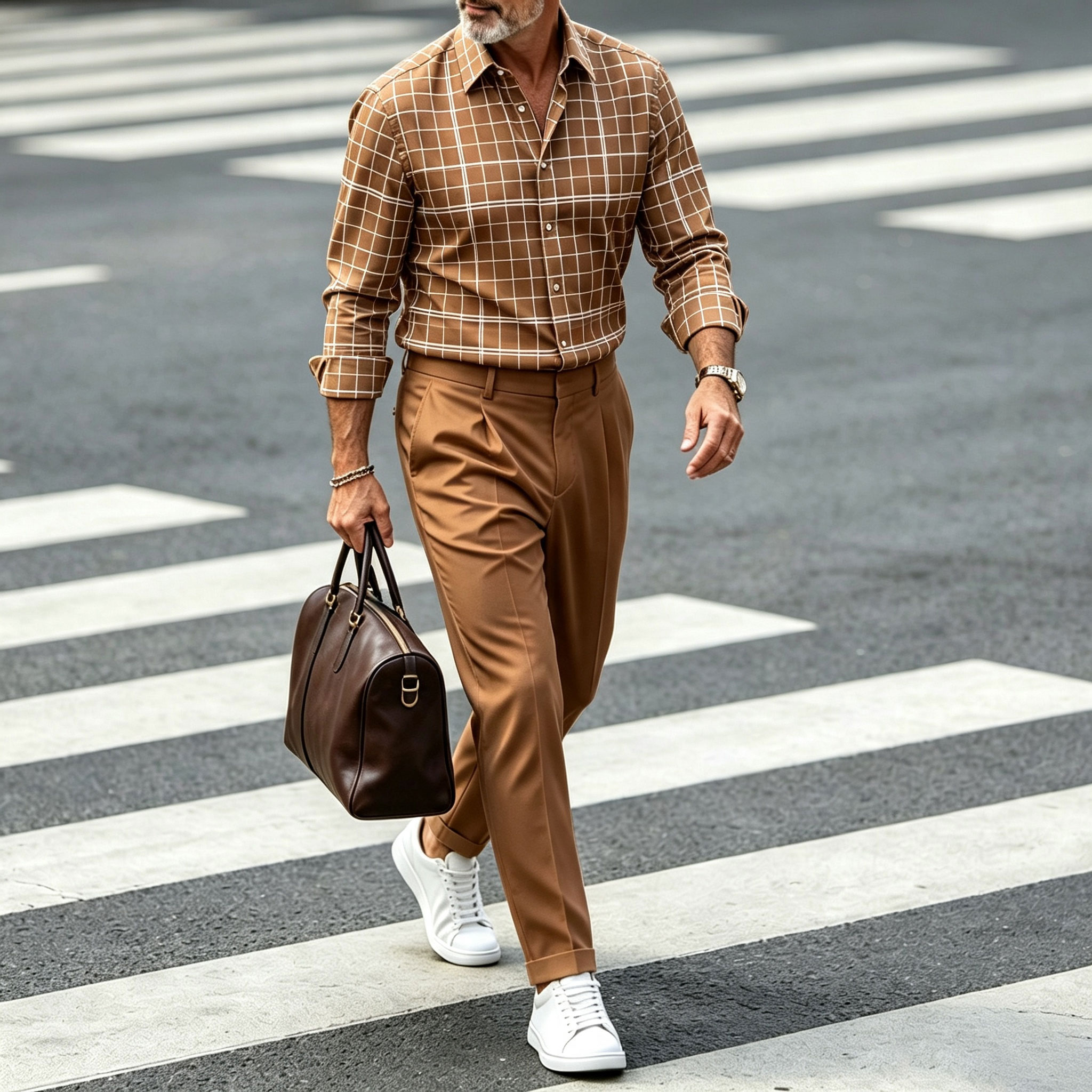 para hombre Checkered de manga larga camisa and pantalón Set with a Notched Collar