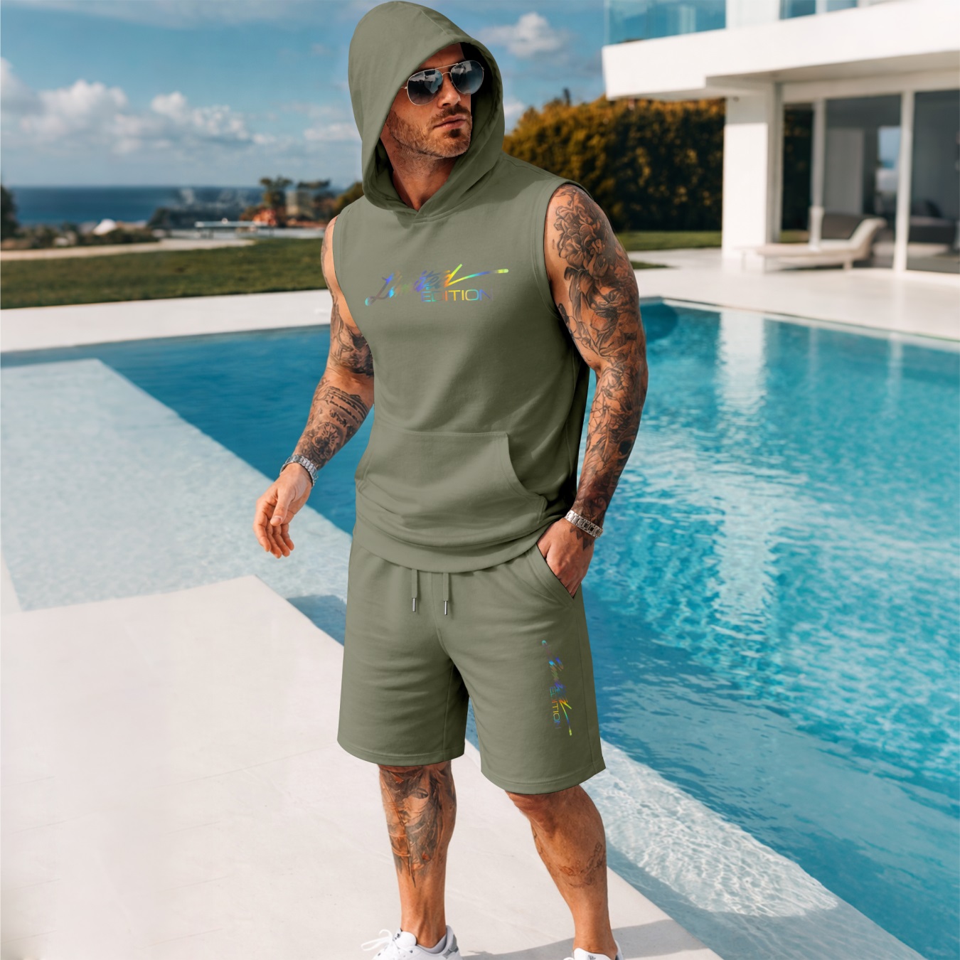 Sudadera con capucha Summer Sleeveless Set – “Limited Edition” estampado, casual holgado Fit shorts, Summer Streetwear, TikTok Trending Outfit, Lightweight & Comfortable para uso diario Wear para hombre
