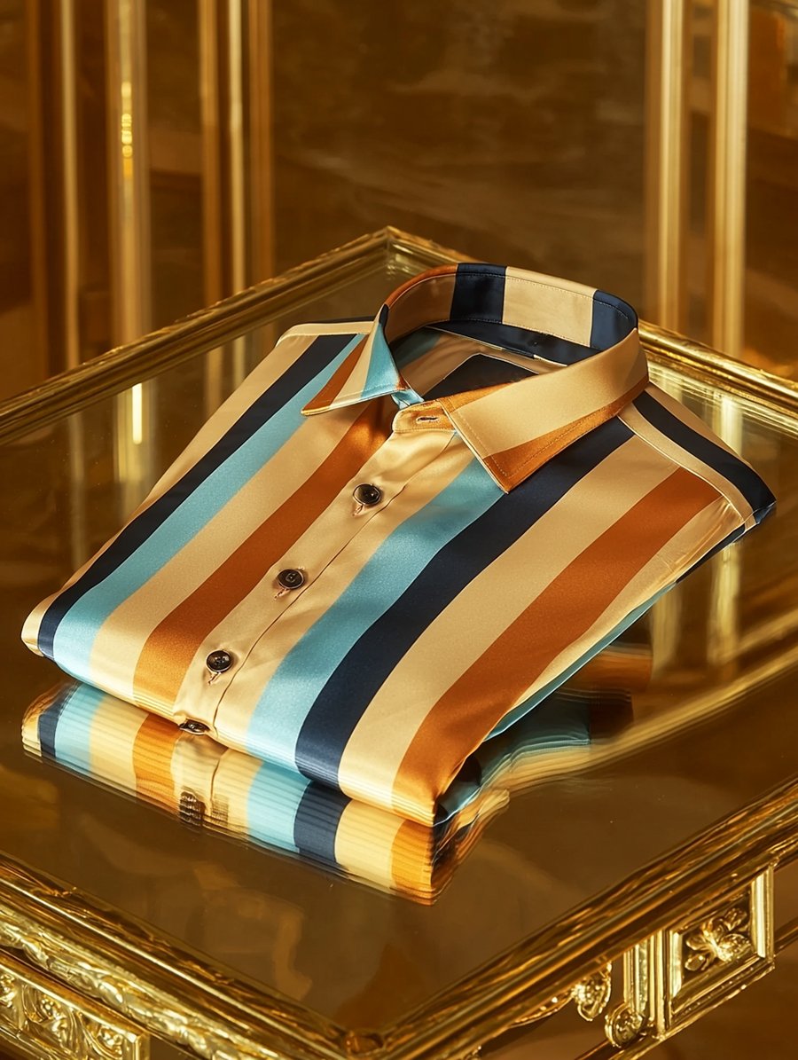 Camisa satén de lujo ejecutivo Charlie Sheen a rayas de manga larga para hombre