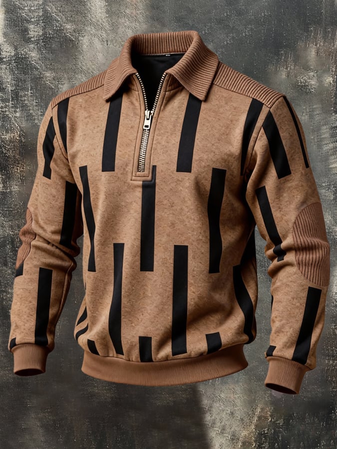 Sudadera retro en bloques de color estampado Color-Blocked con cierre para hombre