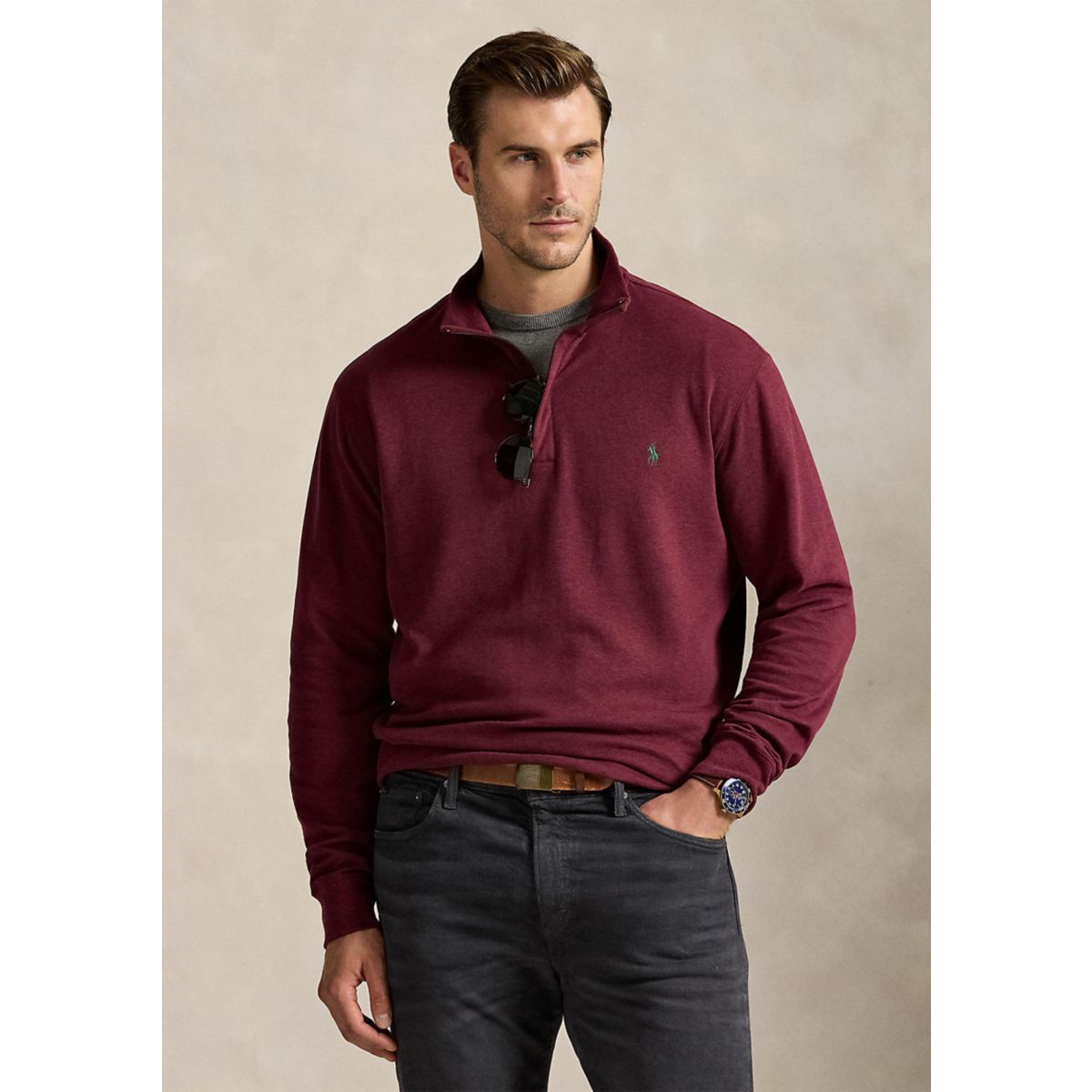 Big & Tall Luxury Jersey Quarter-Zip Pullover - 5