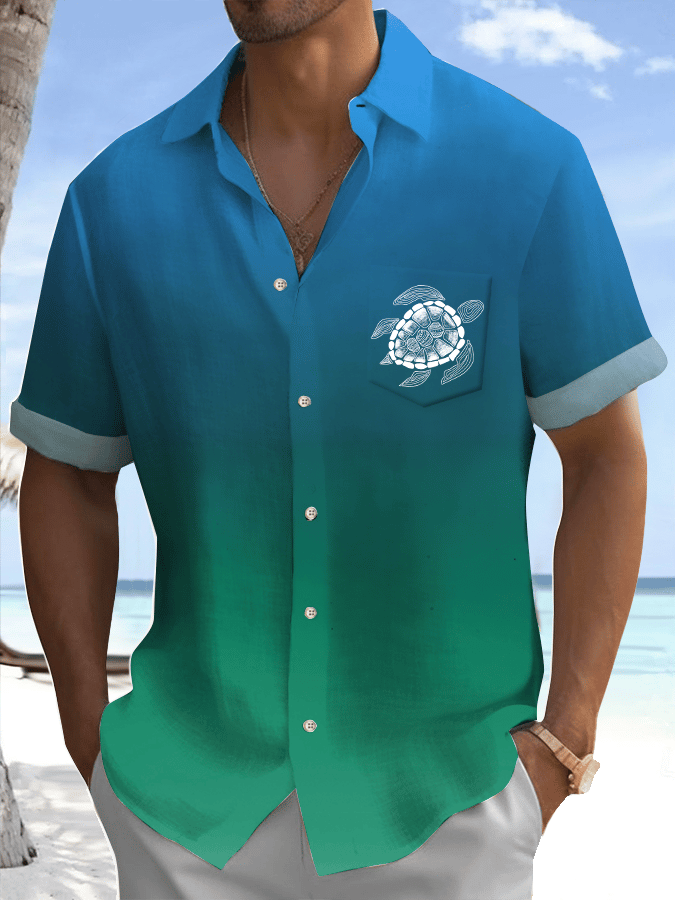 Camisa Turtle estampado casual Vacation (With bolsillos) para hombre