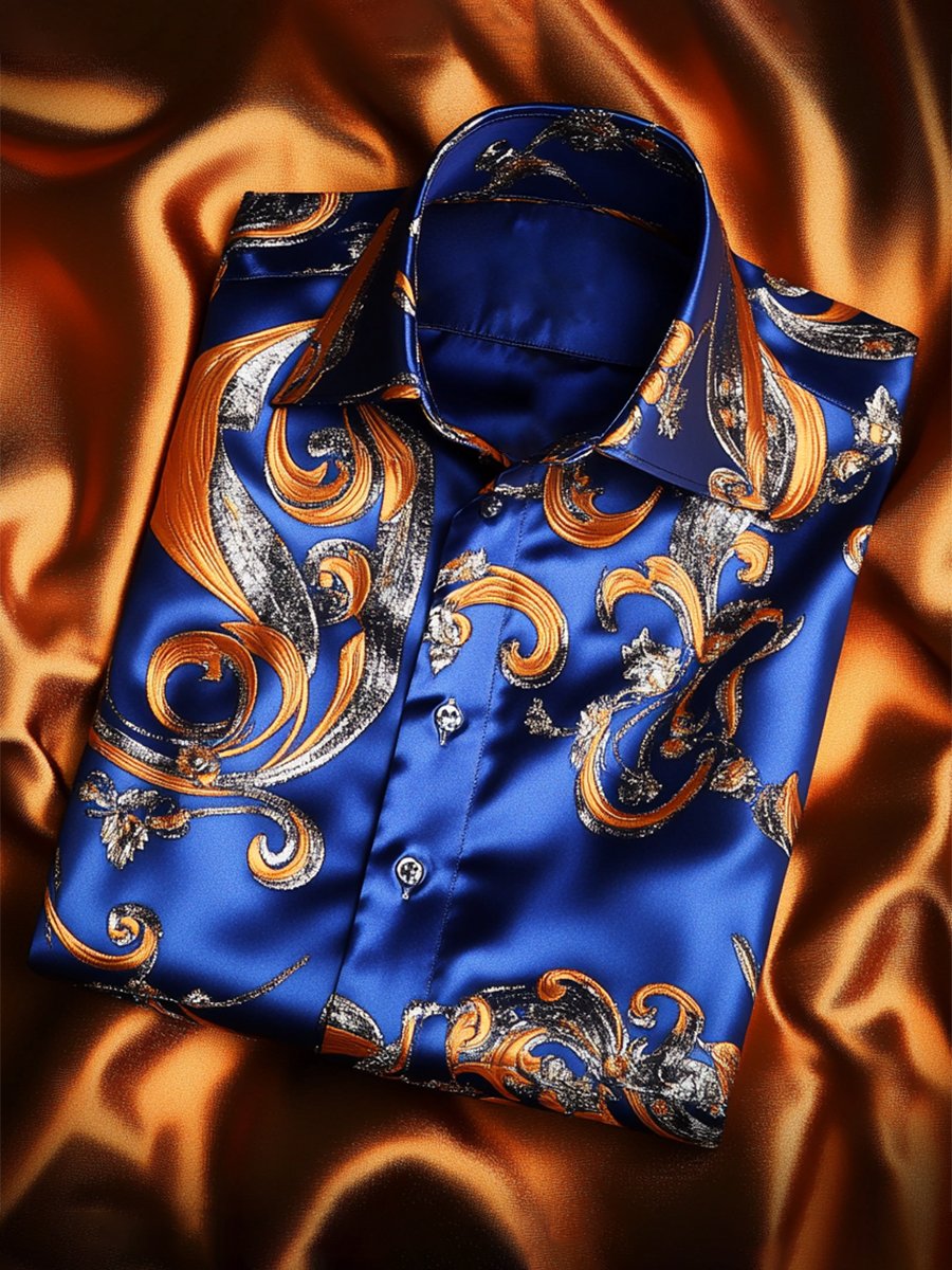 Camisa satén Luxe de manga larga con botones para hombre