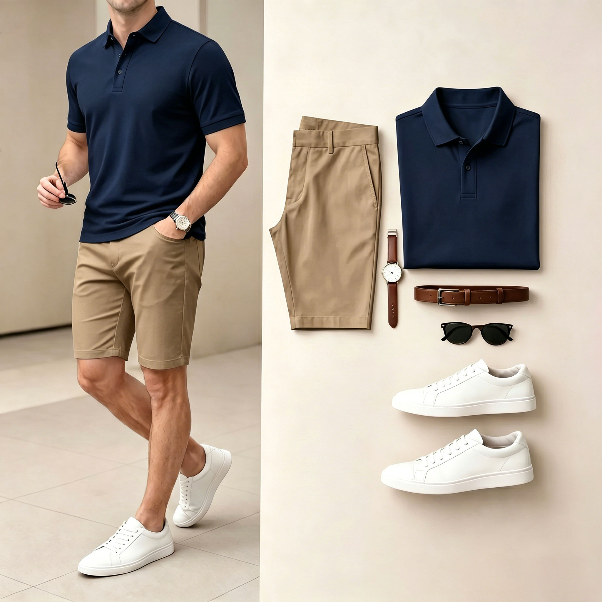 Conjunto de dos piezas casual Navy Color camisa polo & shorts para hombre