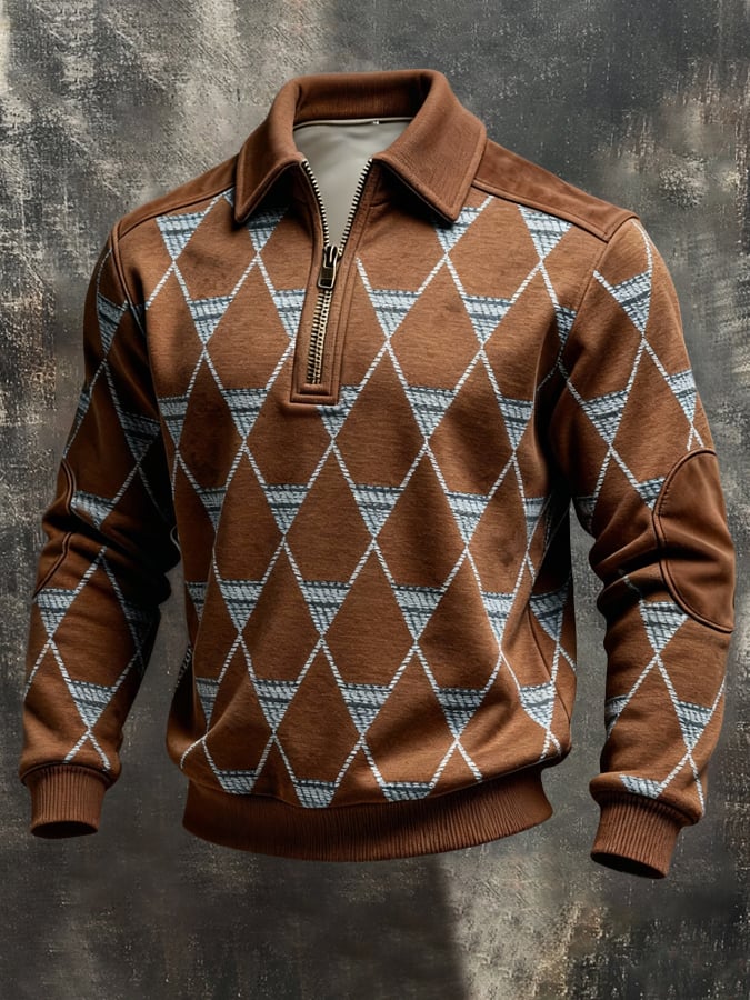 Sudadera retro en bloques de color estampado Color-Blocked con cierre para hombre