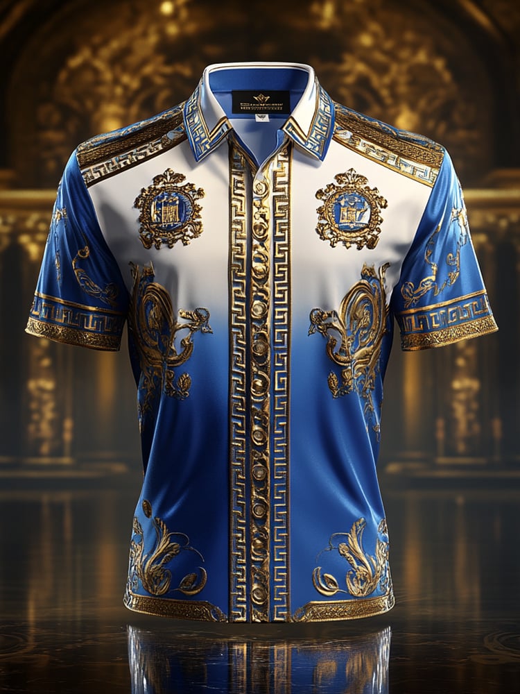 Camisa satén Luxe estampado de manga corta Button para hombre
