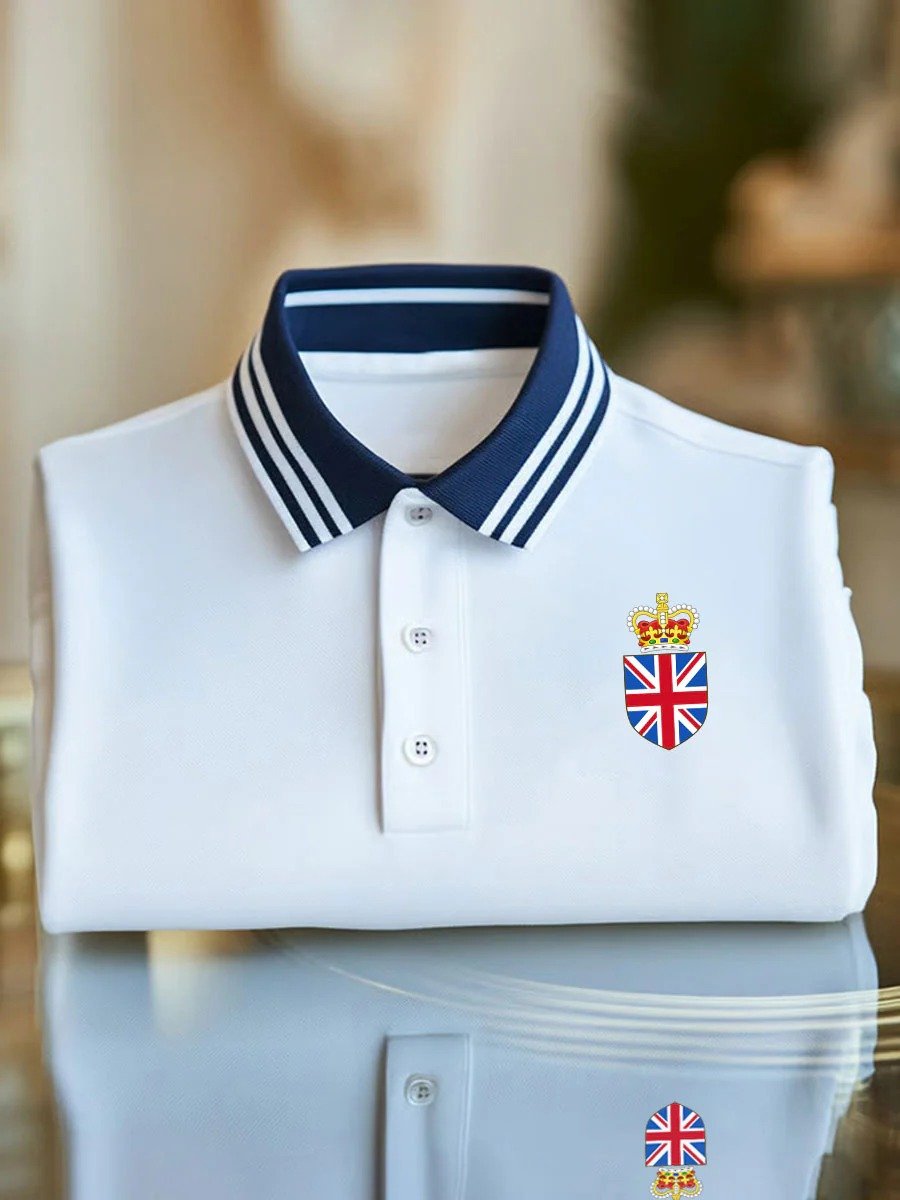 Camisa polo ejecutivo casual Union Jack Button de manga corta para hombre
