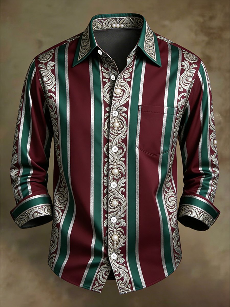 Camisa retro ejecutivo casual Baroque a rayas de manga larga para hombre