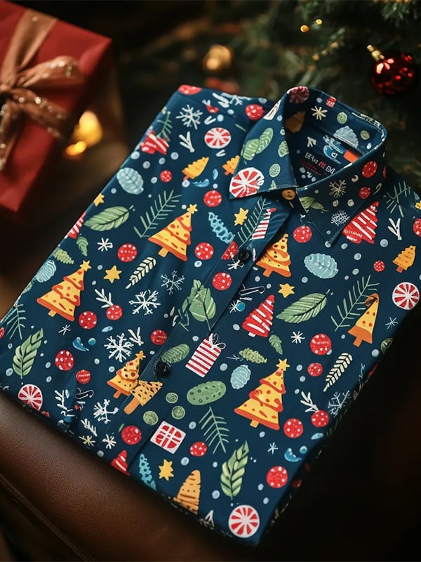 Camisa de lujo Romantic Christmas estampado de manga larga para hombre