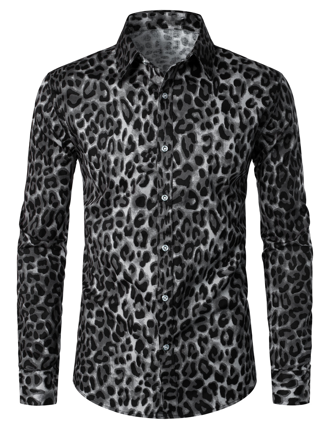 Camisa Grey Snow Leopard estampado Animal casual Rock Cool de algodón de manga larga para hombre