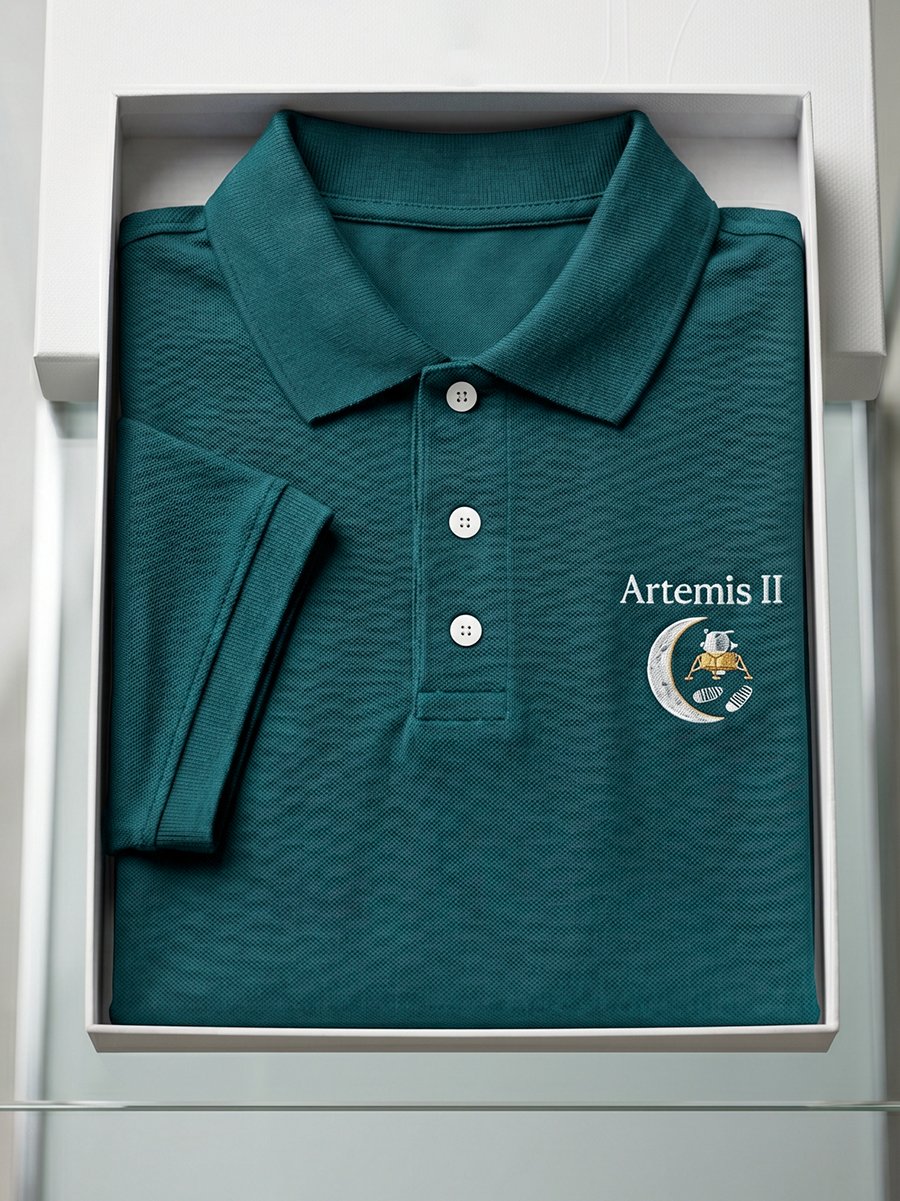 Camisa polo Artemis II Commemorative Edition casual de manga corta para hombre