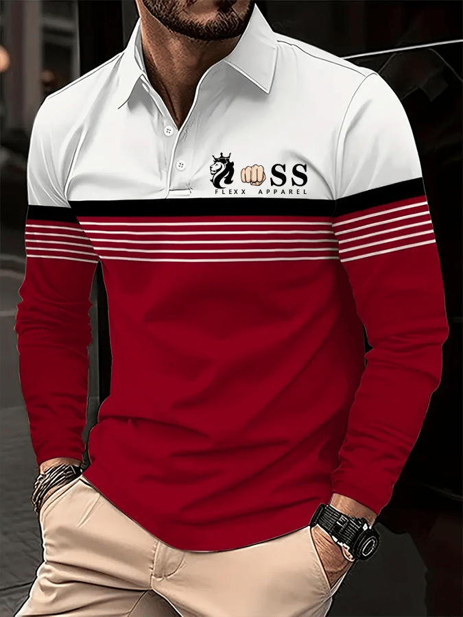 Camisa polo retro Letter Design ejecutivo de manga larga para hombre