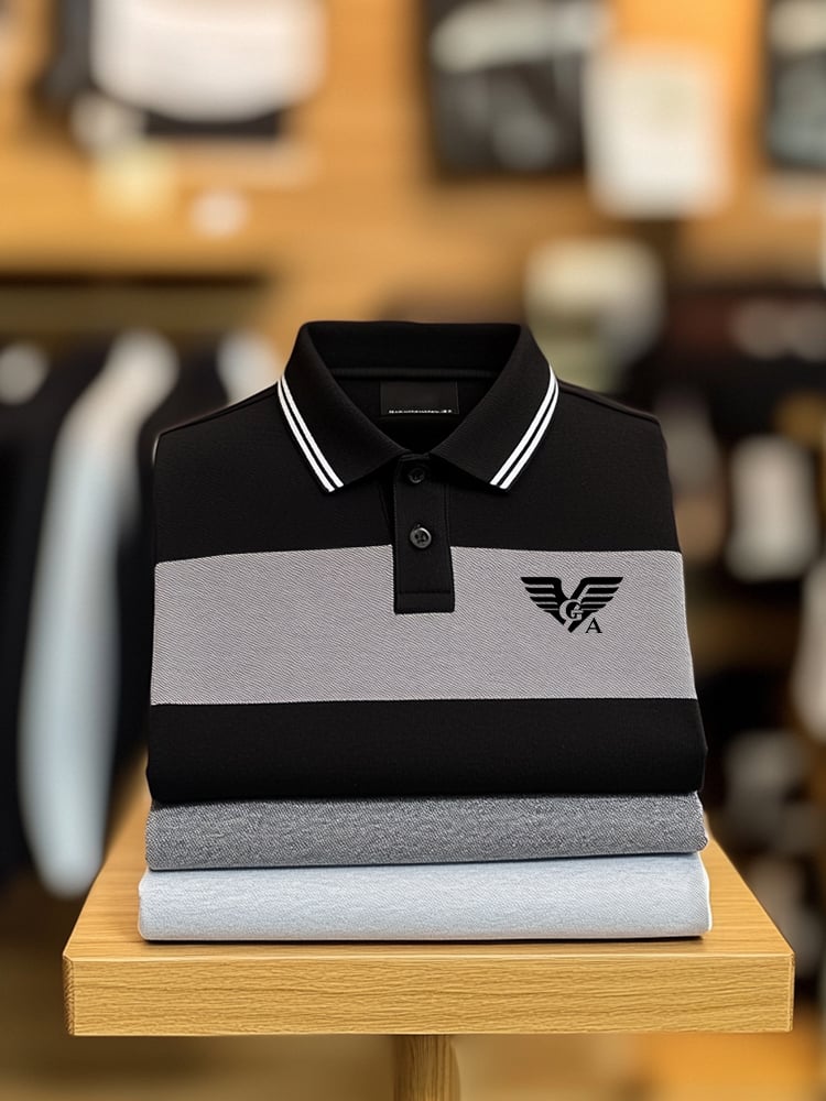 Camisa polo clásico ejecutivo Check Button de manga corta para hombre
