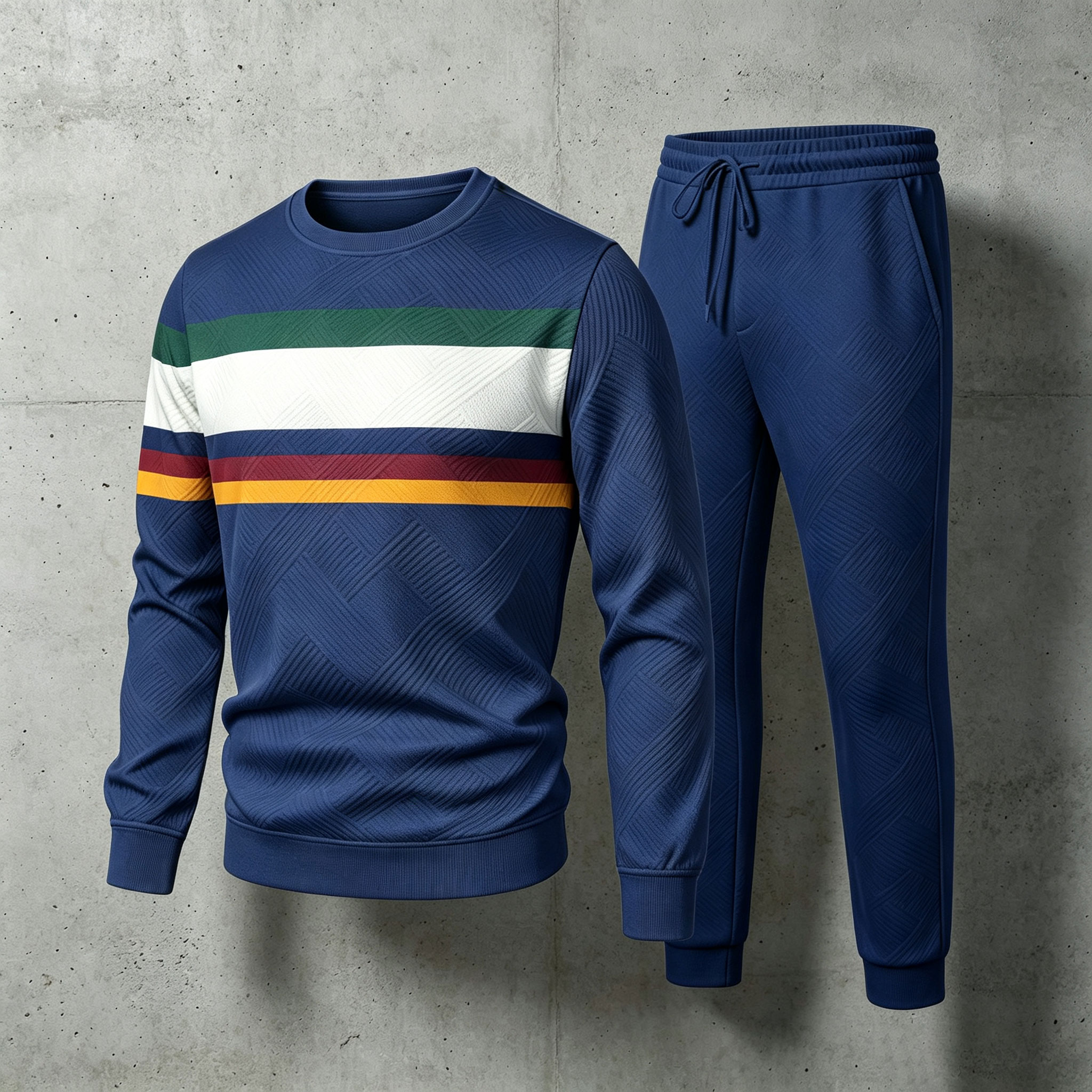 para hombre Multicolored a rayas Crew-Neck de manga larga camisa and pantalón Set