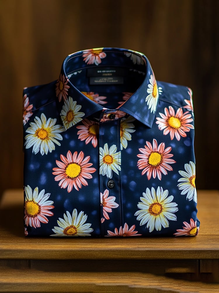 Camisa ejecutivo casual floral solapa de manga corta para hombre
