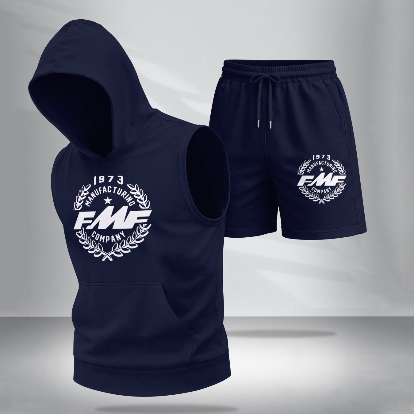Conjunto de dos piezas : retro-estampado Hooded Vest & shorts — Regular Fit, casual Sporty Style, Sleeveless Top & shorts; Summer Apparel para hombre