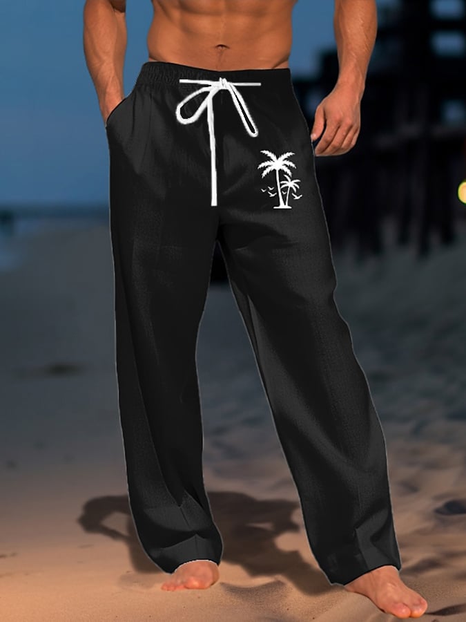 Pantalón de modaable Resort estampado Lace-Up holgado casual para hombre