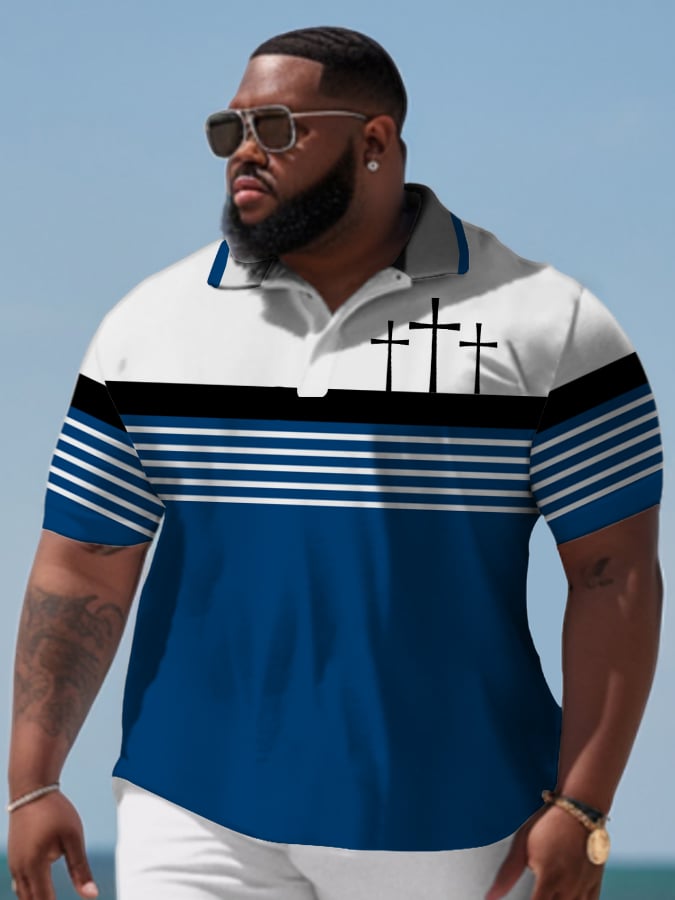 Camisa polo Plus Size vintage Faith estampado de manga corta para hombre
