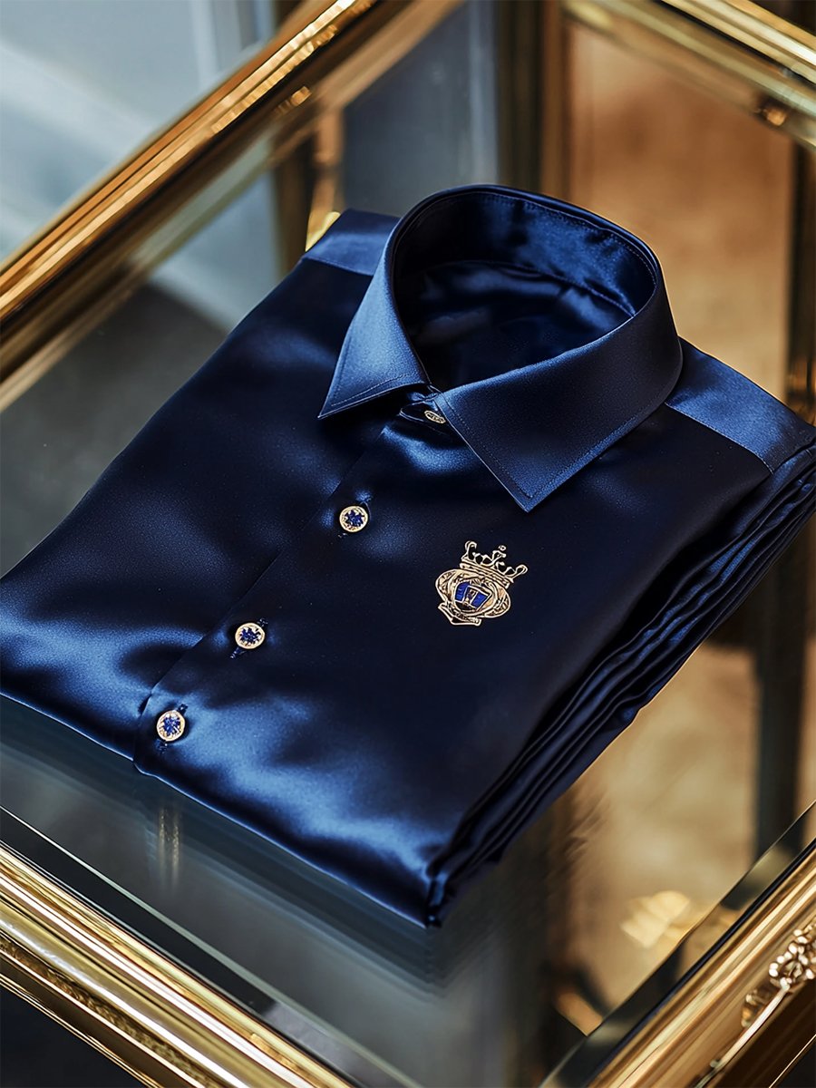 Camisa satén de lujo ejecutivo de manga corta Button para hombre