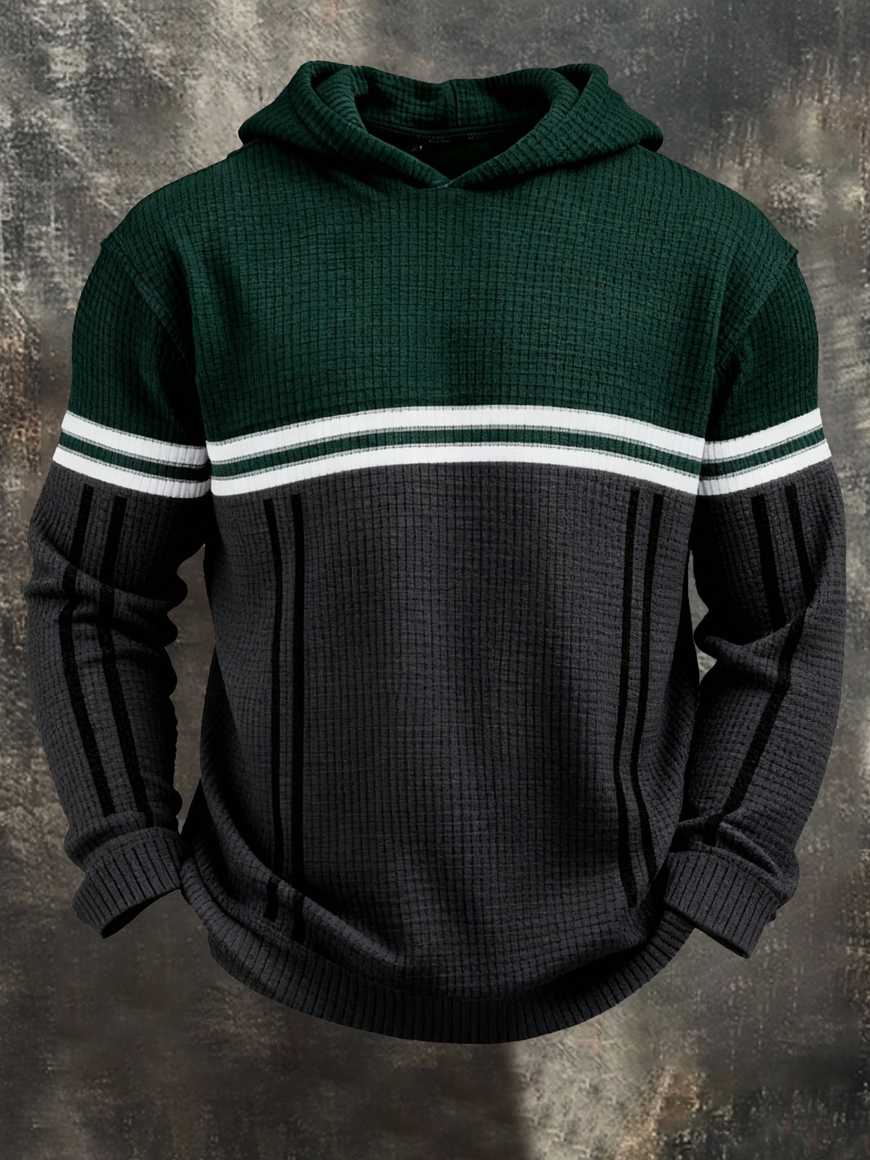 Sudadera vintage Color-Block estampado con cierre con gorrasucha para hombre