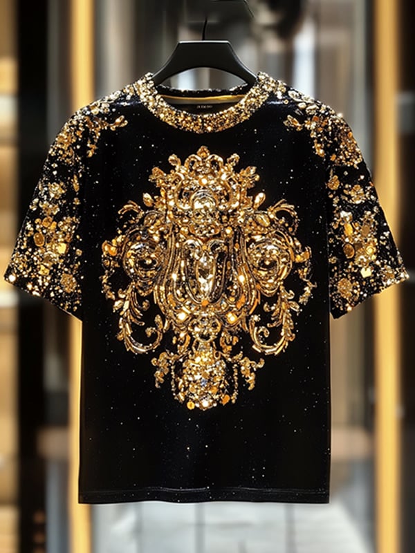 Camiseta ejecutivo European diseño Sequin estampado de manga corta para hombre