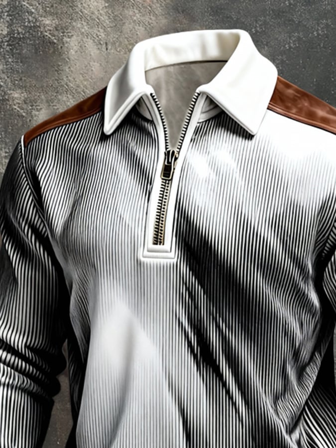 Sudadera retro en bloques de color estampado Color-Blocked con cierre para hombre
