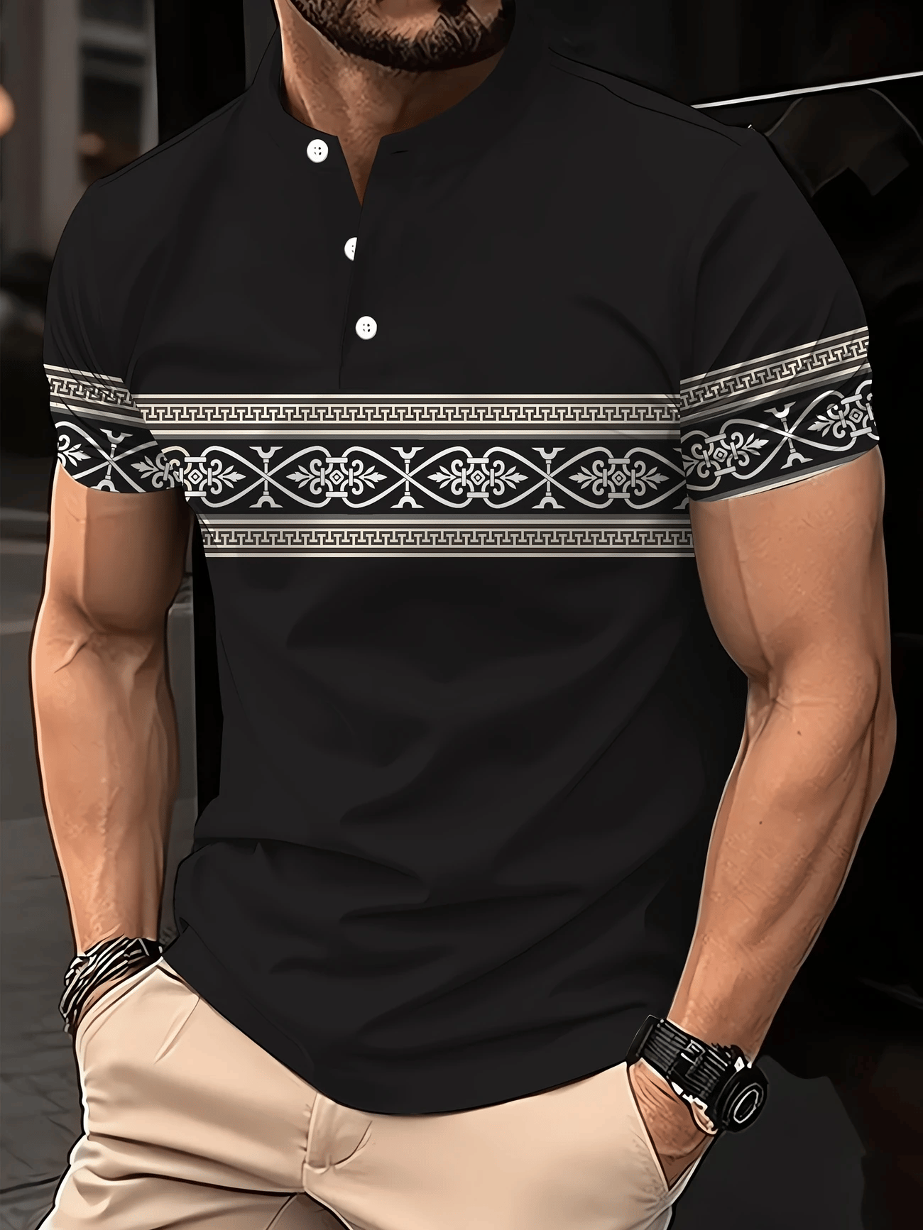 Camiseta casual de manga corta Henley para hombre