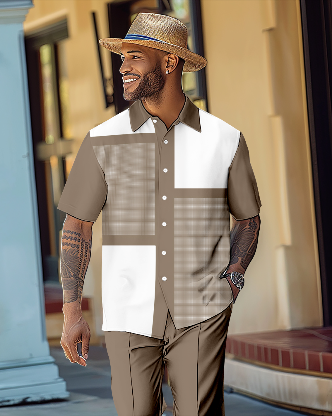Camisa retro Gorgeous de manga corta Walking Suit 1062 para hombre