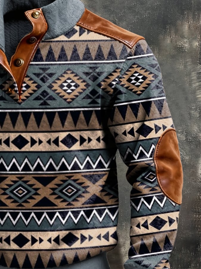 Sudadera retro polar Warm Patchpara trabajo Comfortable Color-Blocked Henry para hombre