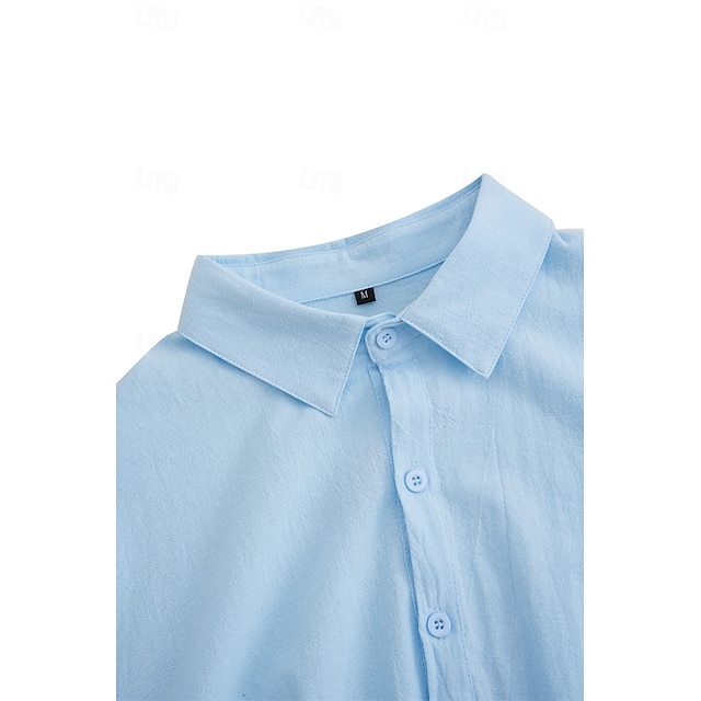 Camisa de lino Summer camisa Beach Wear casual camisa Button Up camisa Plain casual para uso diario Light Yellow White Pink Dark Navy de manga larga Spring & Summer Clothing Apparel para hombre