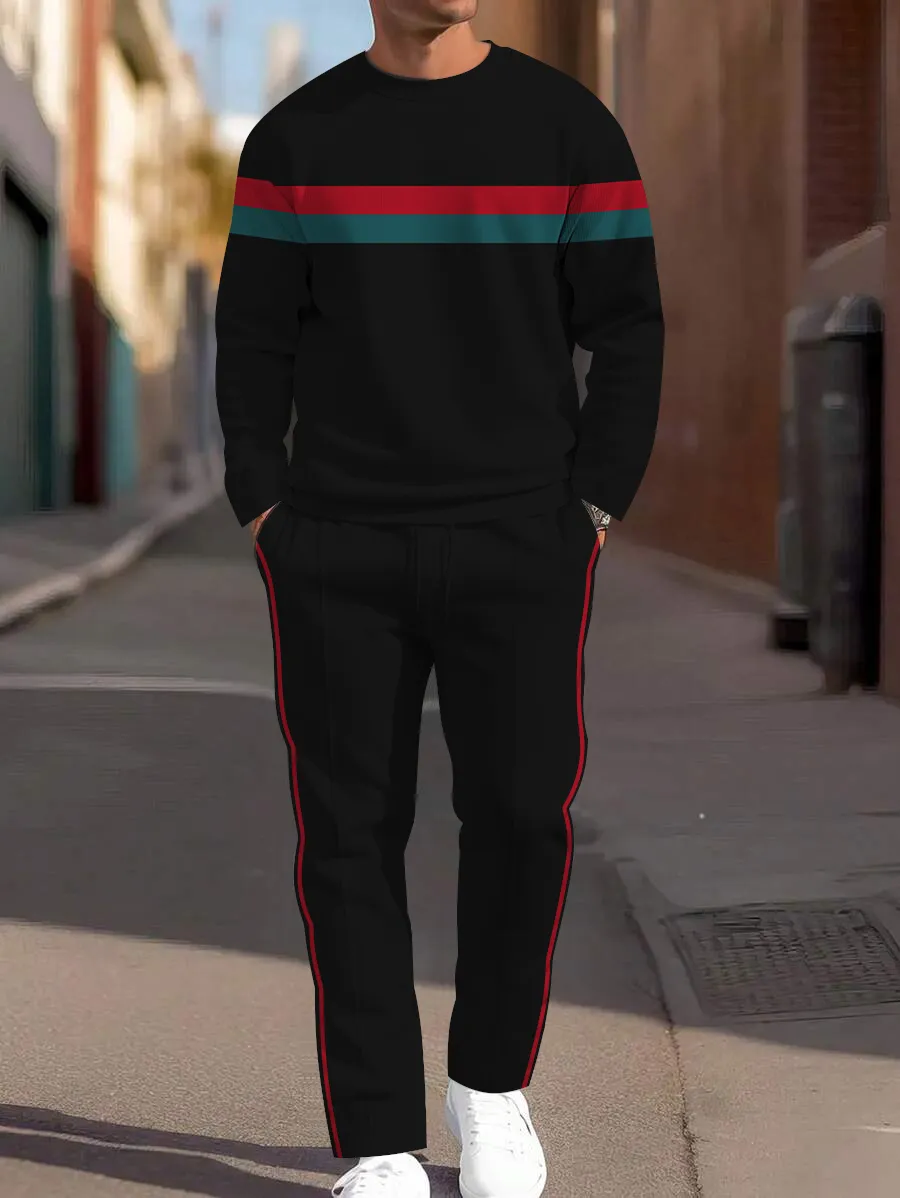Simple Colorblock Round Neck casual Sports Set 0143 para hombre