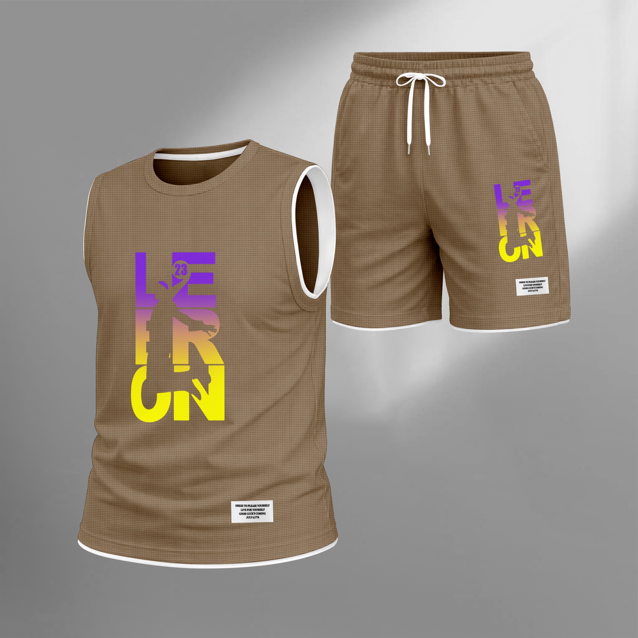 Shorts Basketball Gradient Letter Graphic estampado Summer Set Sleeveless Tank Top & Matching Outfit, Lightweight casual Streetwear Athletic Set for Everyday & Holiday para hombre