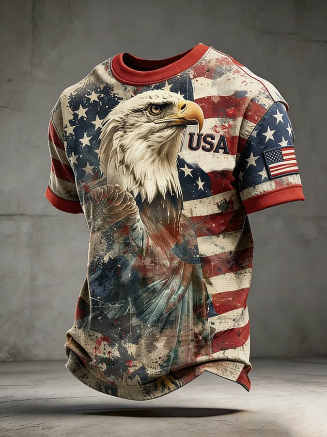 Camiseta casual American 250th Anniversary estampado Crew Neck de manga corta para hombre
