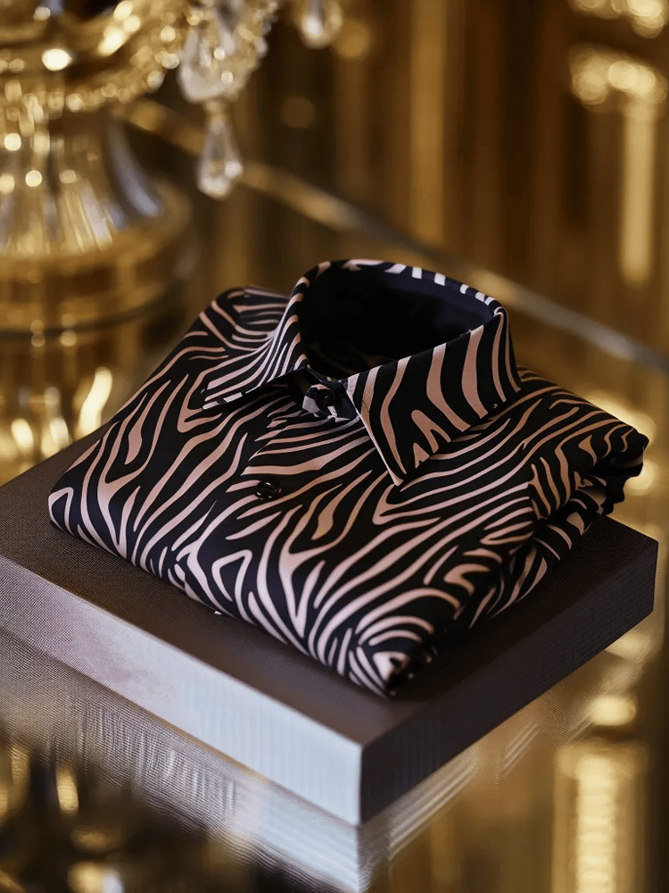 Camisa de lujo Romantic Contrast Color estampado de manga larga para hombre
