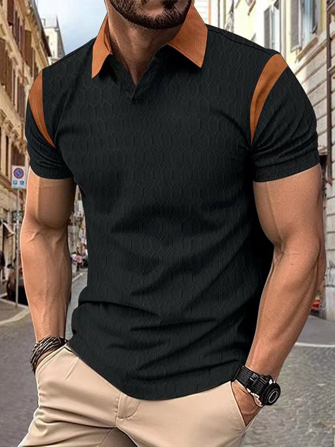 Camisa polo geométrico jacquard Fabric de modaable casual para hombre