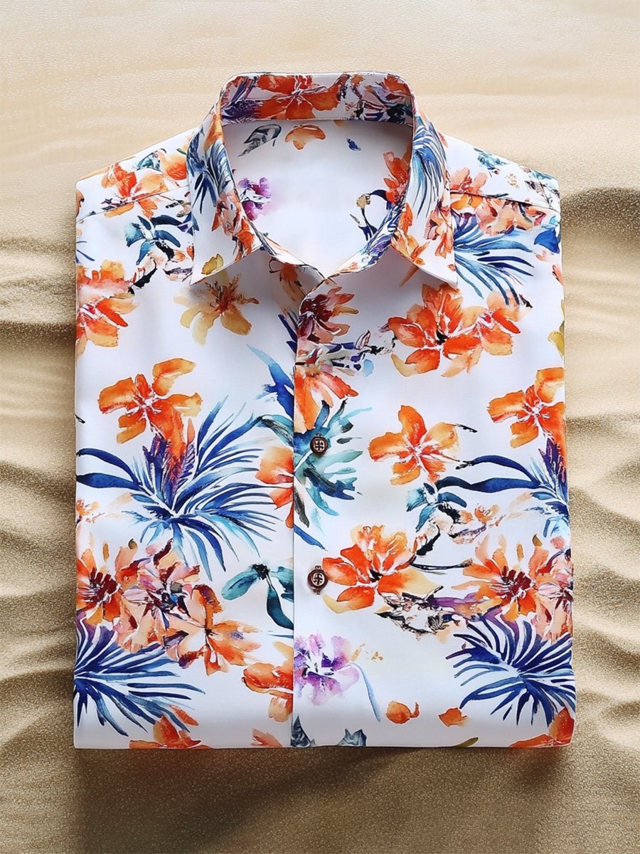 Camisa Resort floral estampado de manga larga para hombre